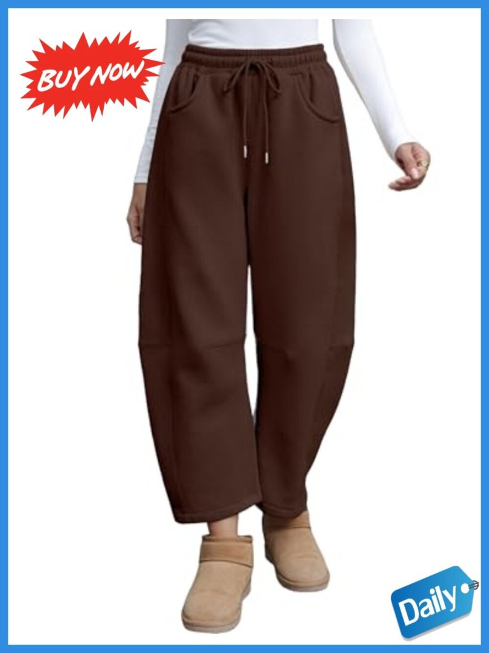 Fleece Lined Barrel Leg High Waist Joggers Sweatpants Pockets